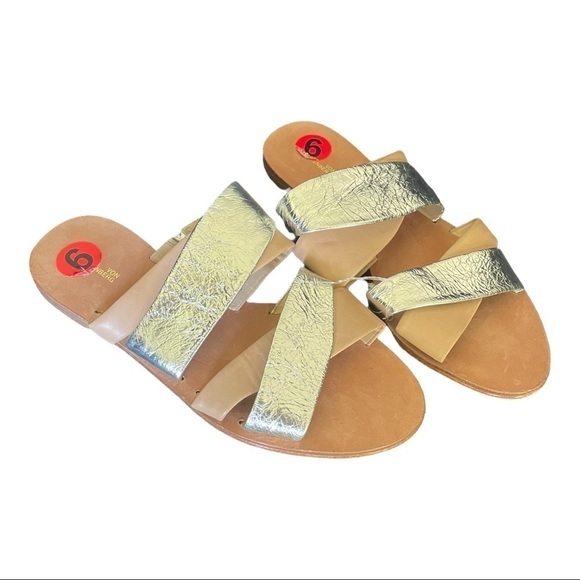 Diane von Furstenberg Blake Slide 6 Tan Silver Sandals - Picture 5 of 7